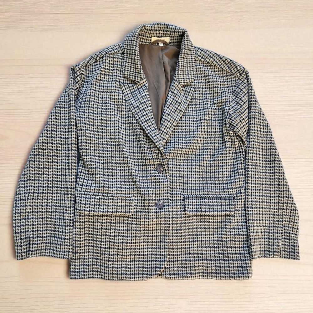 Madewell Oversized Knit Blazer In Houndstooth Womens Size XS Button Up Jacket - Picture 2 of 14